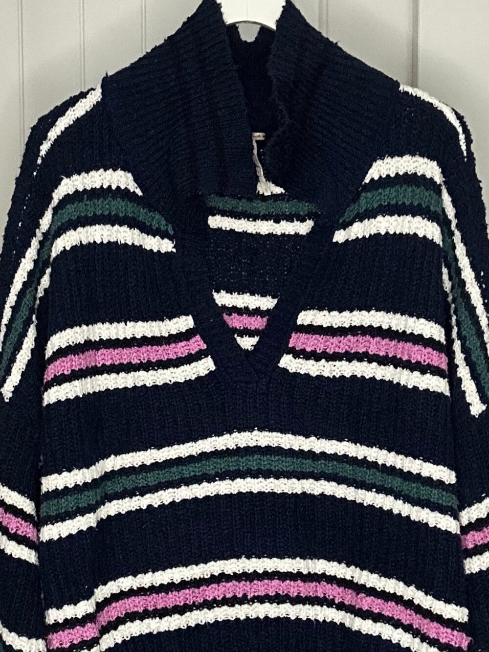 Free People Kennedy Striped Chunky Knit Pullover | size large